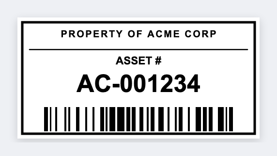 Asset tag sample from the free label maker