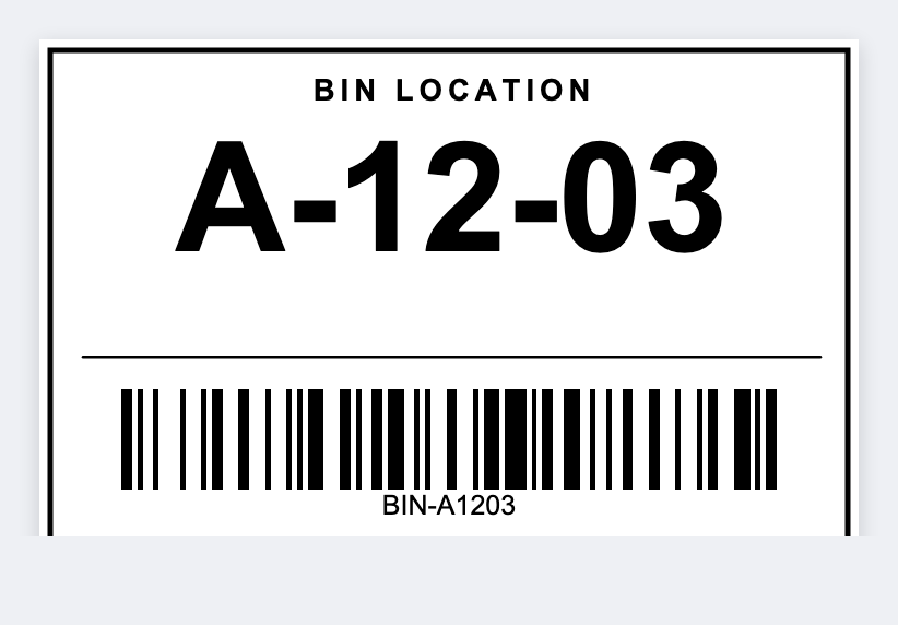 Bin location tag sample from the free label maker