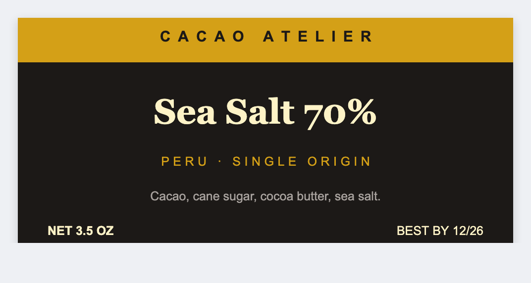 Chocolate bar sample from the free label maker