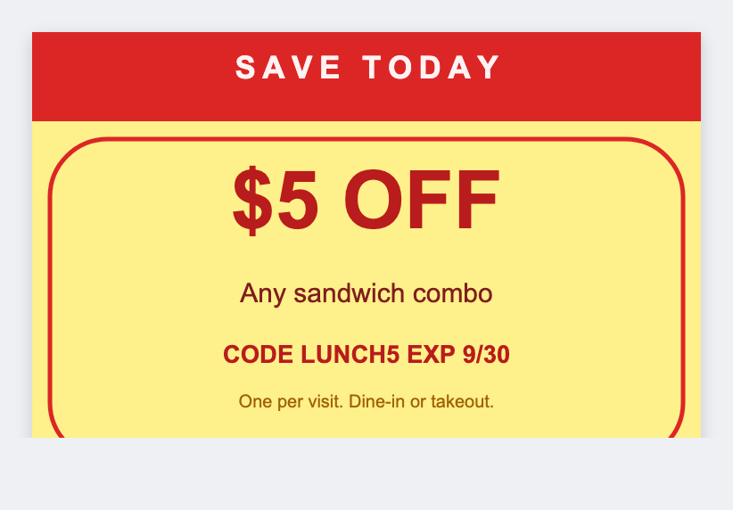 Coupon sticker sample from the free label maker