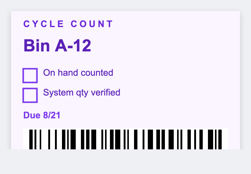 Cycle count sample from the free label maker