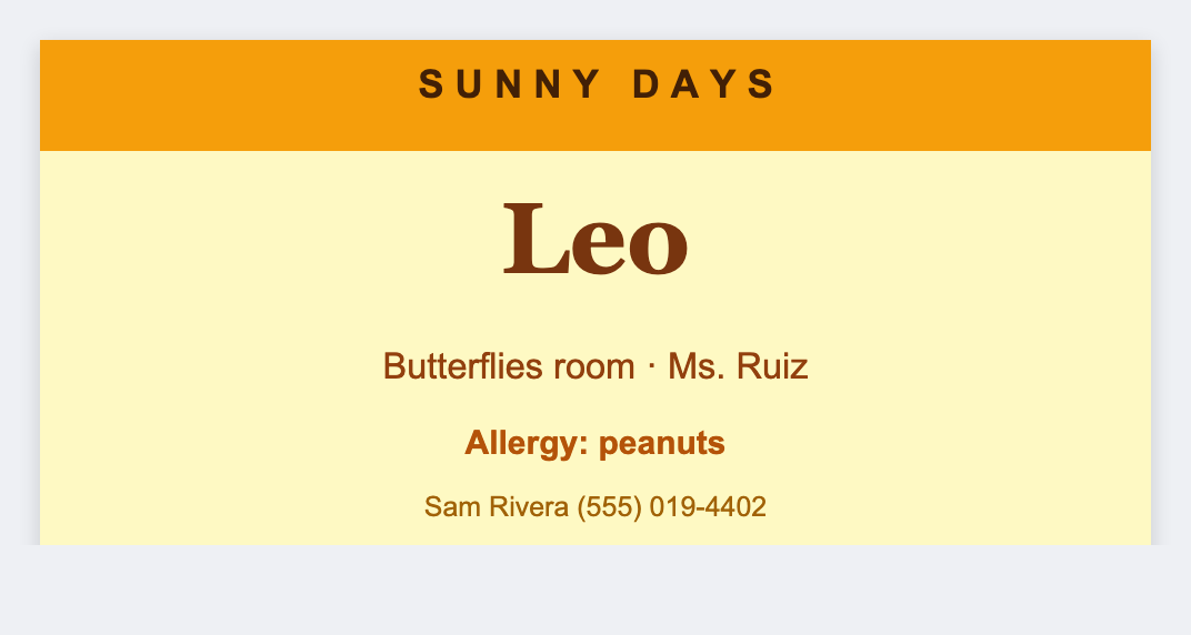 Daycare name sample from the free label maker