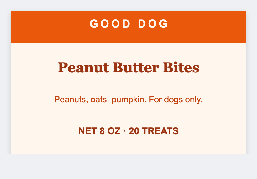 Dog treat sample from the free label maker