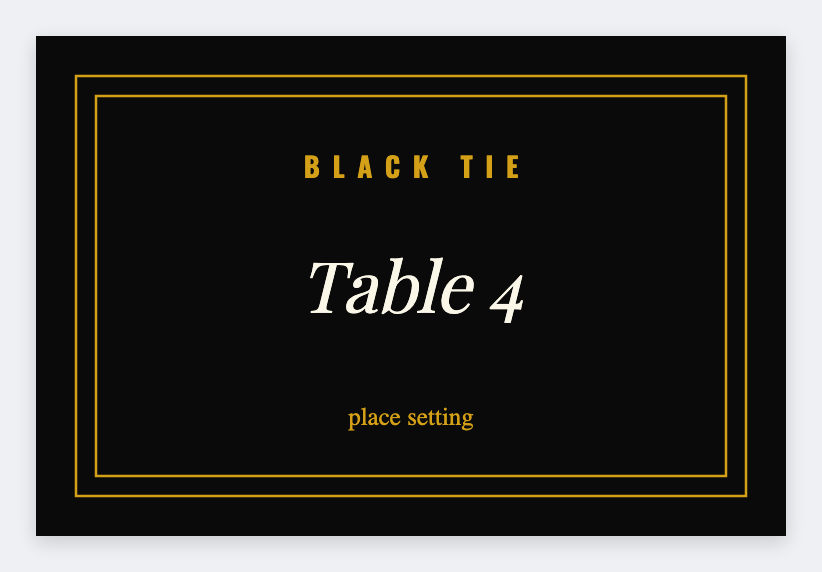 Black and gold table card