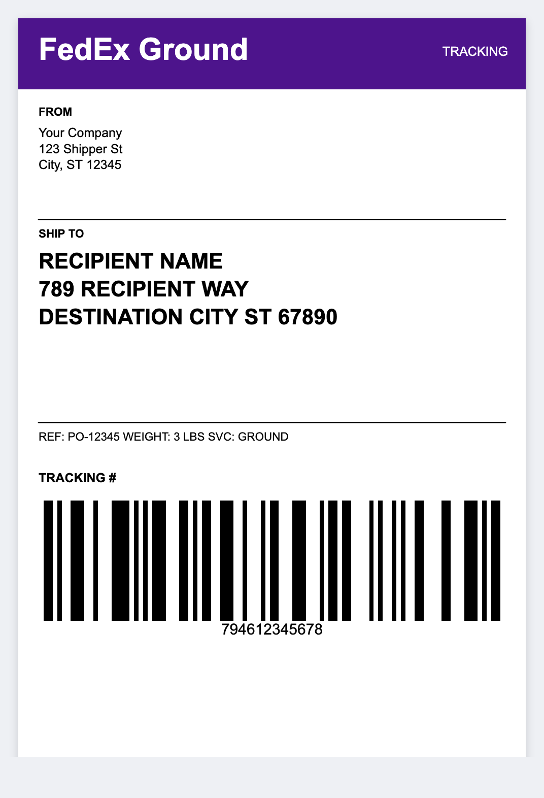 FedEx Ground sample from the free label maker