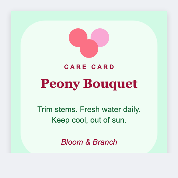 Florist care sample from the free label maker