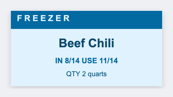 Freezer label sample from the free label maker