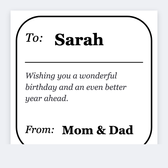 Gift tag sample from the free label maker