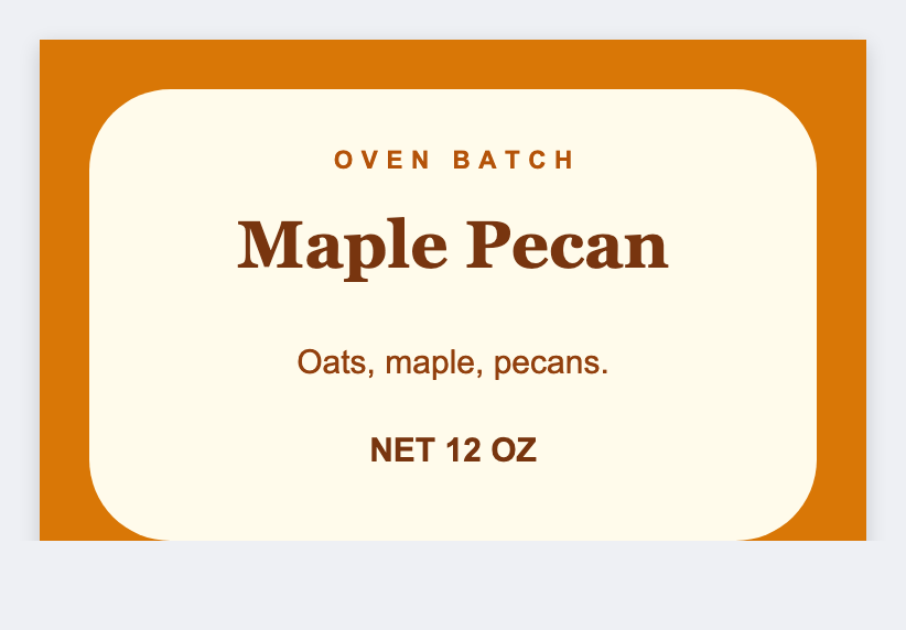 Granola sample from the free label maker