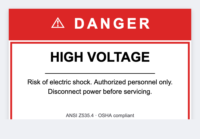 Hazard warning sample from the free label maker