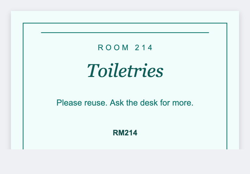 Hotel amenity sample from the free label maker