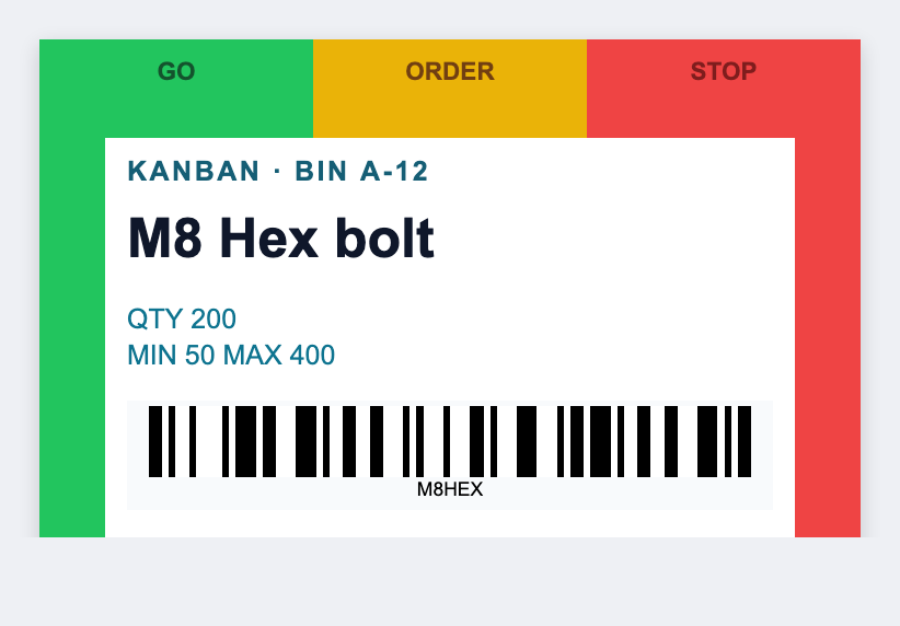 Kanban card sample from the free label maker