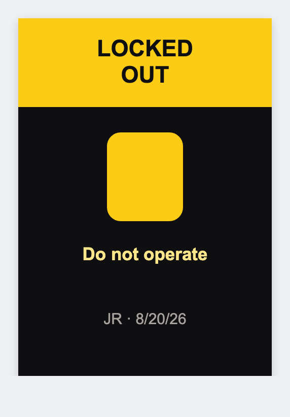 Lockout tagout sample from the free label maker