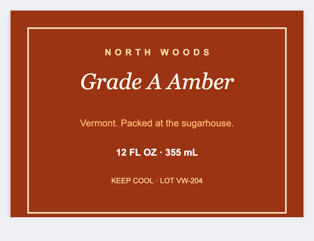 Maple syrup sample from the free label maker
