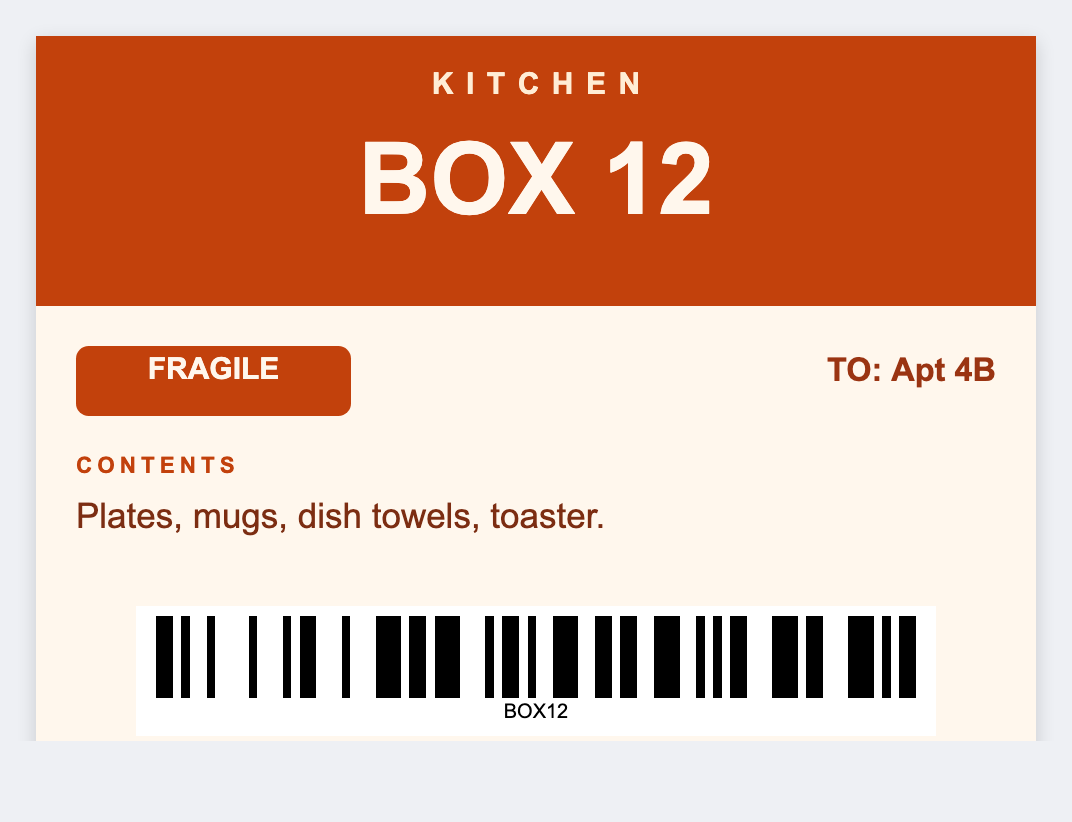 Moving box sample from the free label maker