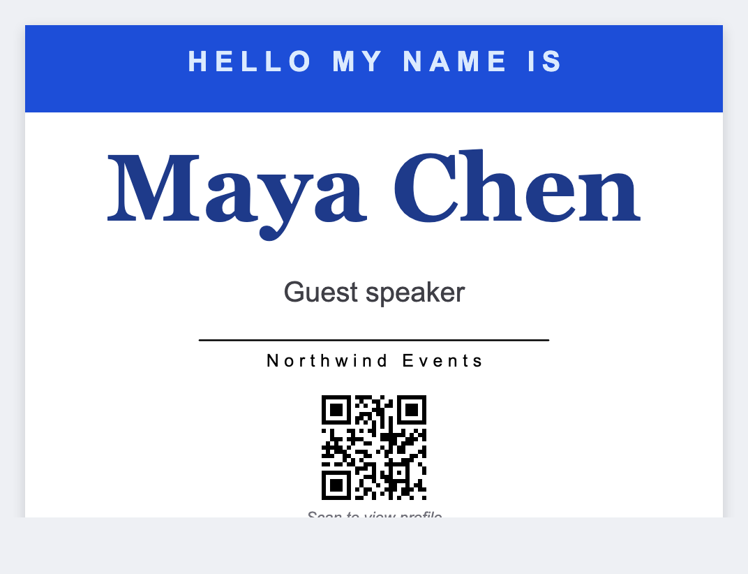 Name badge sample from the free label maker