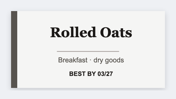Pantry label sample from the free label maker