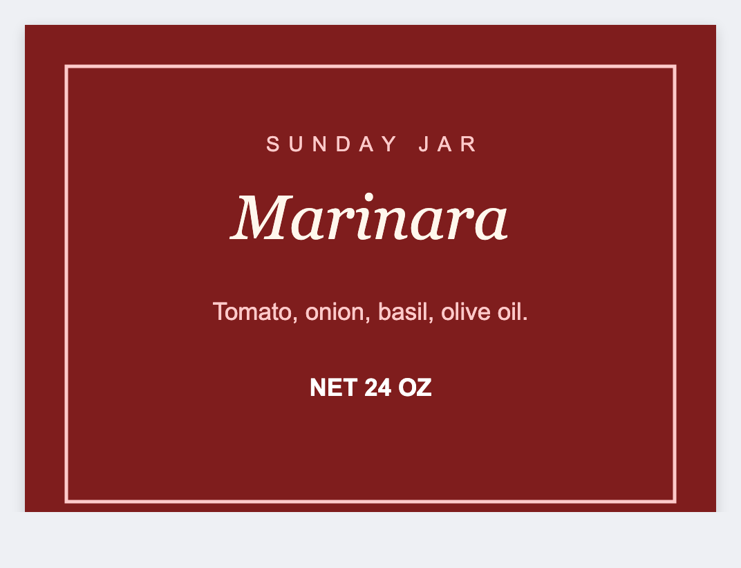Pasta sauce sample from the free label maker
