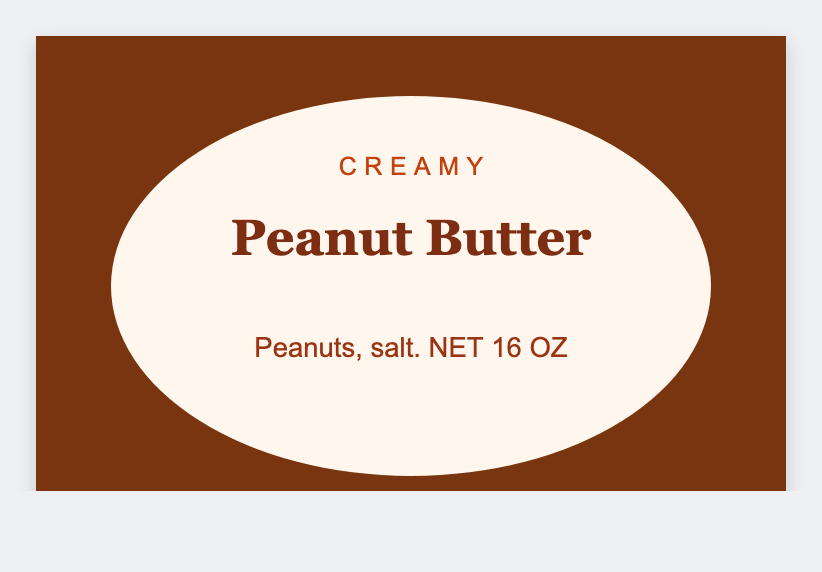 Peanut butter sample from the free label maker
