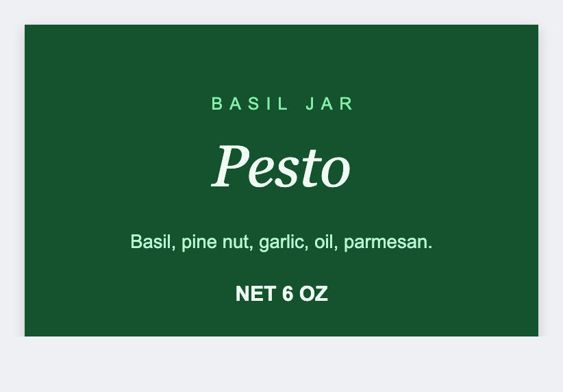 Pesto sample from the free label maker