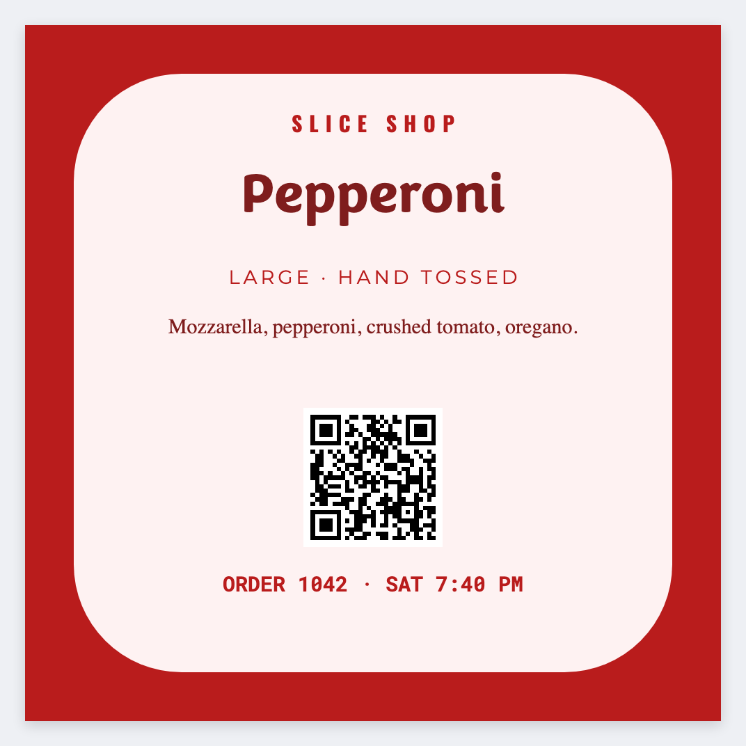 Pizza box sample from the free label maker