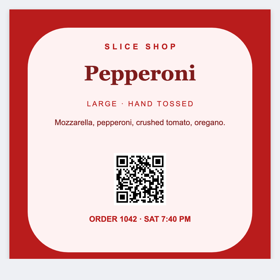 Pizza box sample from the free label maker