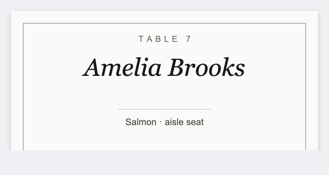 Place card sample from the free label maker