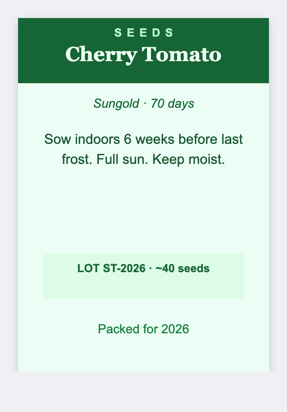 Seed packet sample from the free label maker