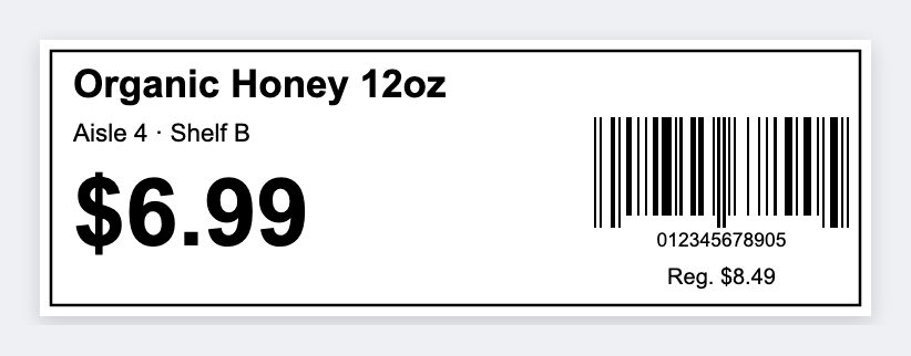 Shelf tag sample from the free label maker