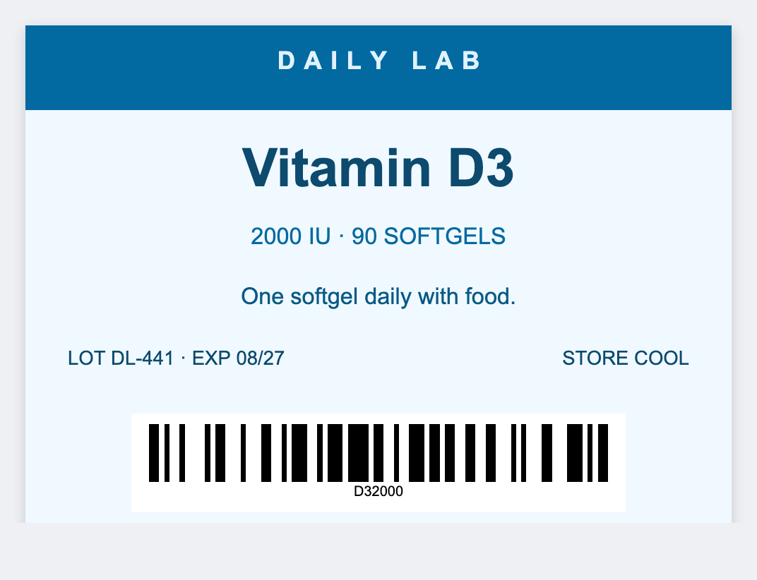 Supplement bottle sample from the free label maker
