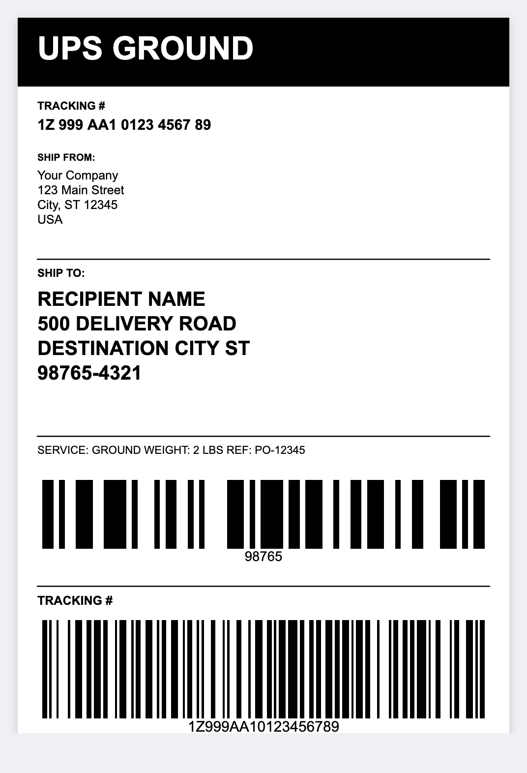 UPS Ground sample from the free label maker