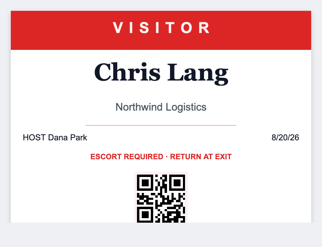 Visitor badge sample from the free label maker
