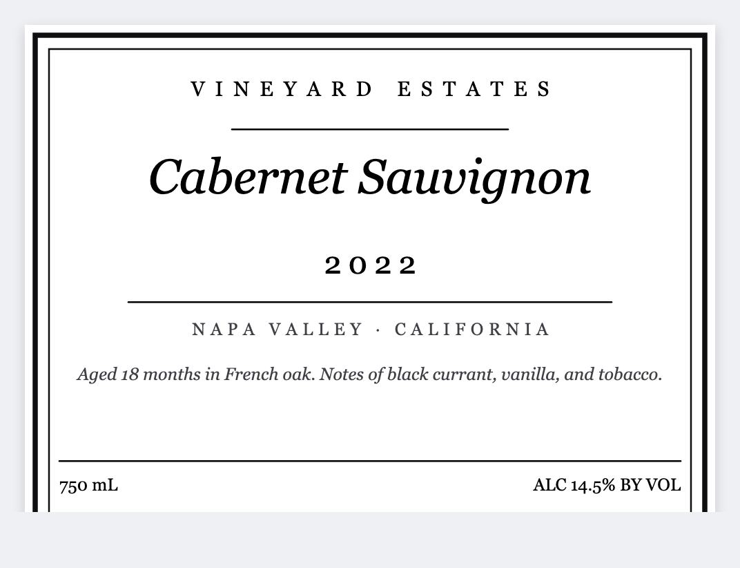 Wine bottle label sample from the free label maker