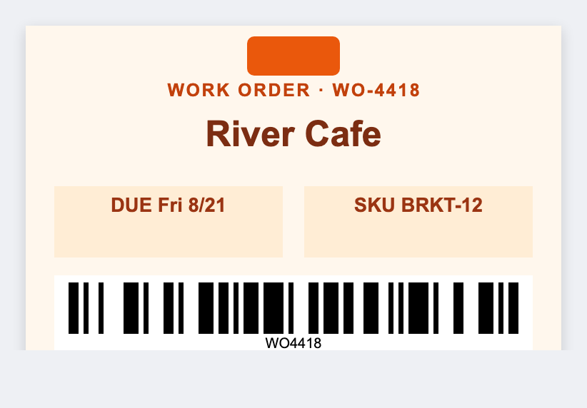 Work order sample from the free label maker